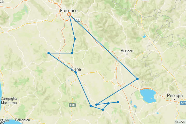 Carte du circuit Expérience privée de la Toscane : une tapisserie intemporelle d'art, d'histoire et de saveurs