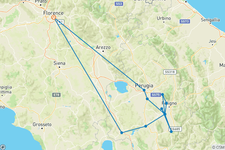 Map of Private Experience: The Best of Umbria Through History, Flavors and Relaxation