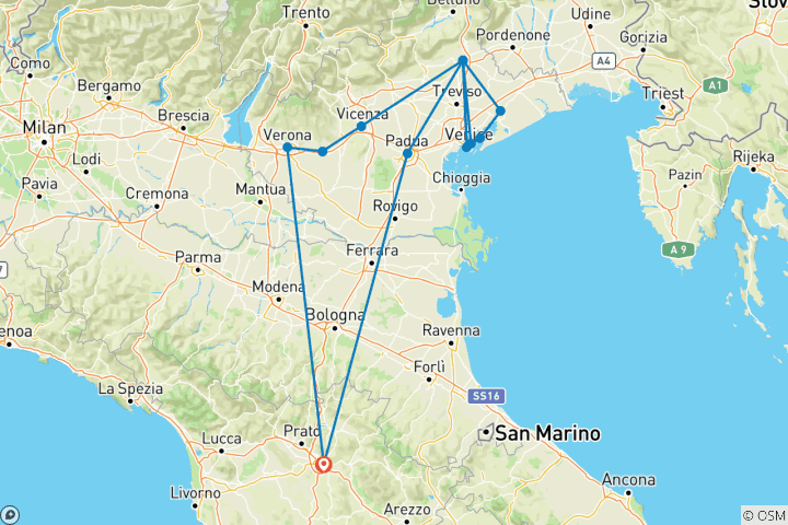 Map of Grand tour of Veneto, from Venezia to Verona