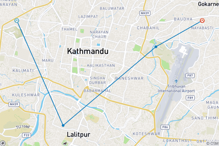 Map of Kathmandu City Tour – 4 - 6 Hour