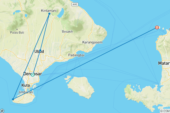 Kaart van Bali & de Gili-eilanden - een epische ervaring - 7 dagen