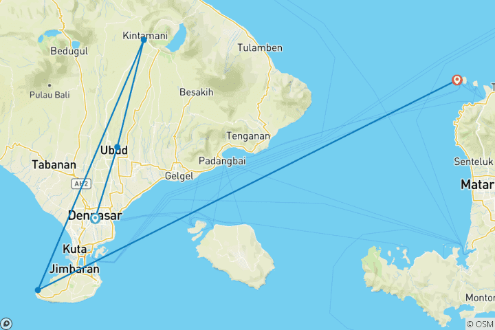 Map of 7 Days Bali and Gili Islands Epic Experience