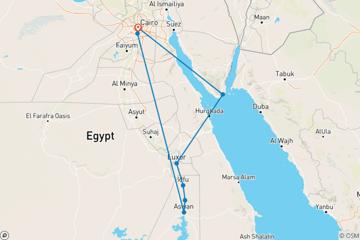 Kaart van 14 Dagen Cairo & Sharm El Sheikh en Nijlcruise naar Luxor en Aswan