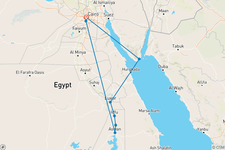 Map of 14 Days Cairo & Sharm El Sheikh and Nile Cruise to Luxor and Aswan