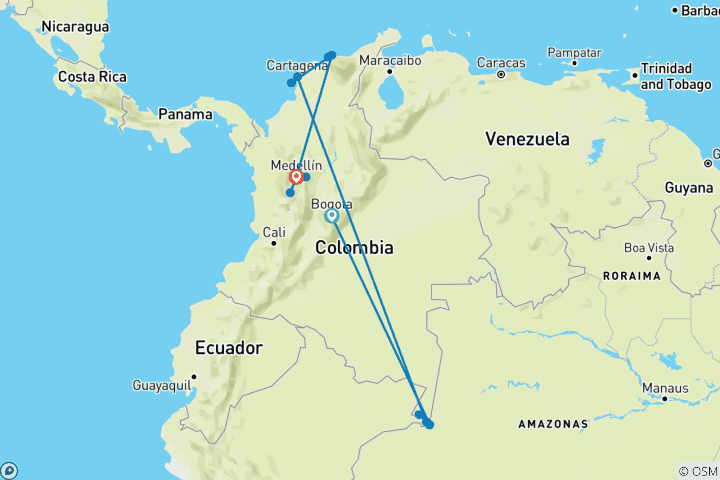 Map of Jewels of Colombia (Medellin, Guatape, Cartagena)