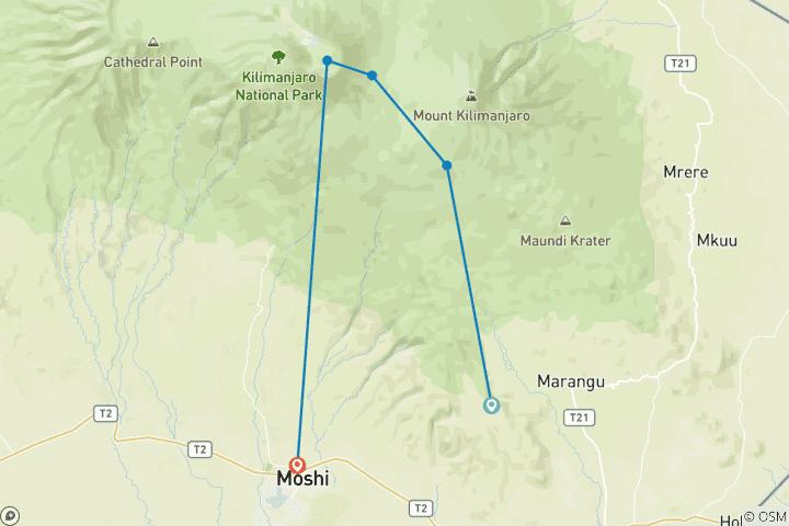 Map of Marangu Route - Climb Kilimanjaro in 6-Day