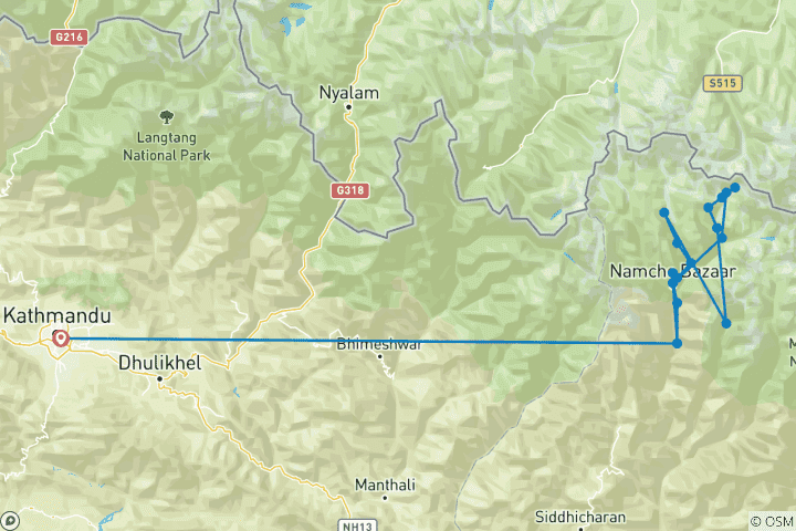 Kaart van Everest Chola Pas Trek