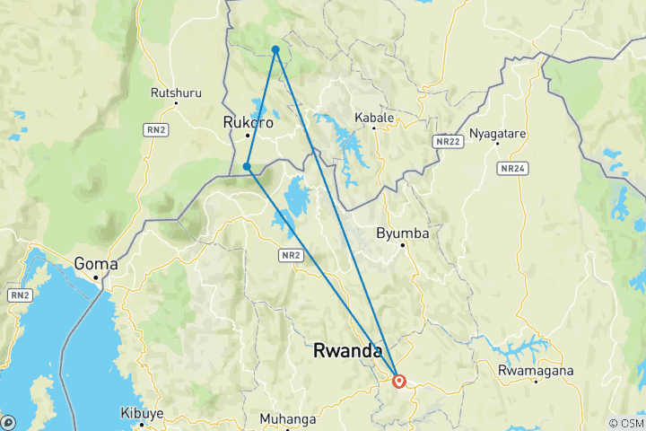 Map of 3 Day Gorilla Trek Mgahinga Gorilla NP Uganda via Rwanda