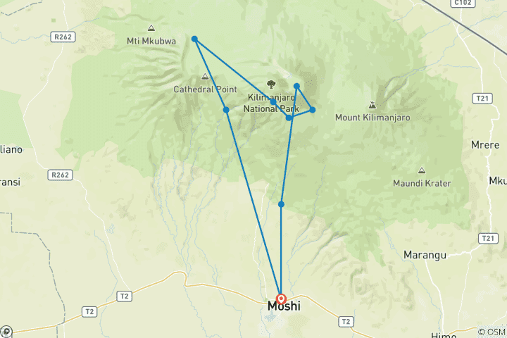 Kaart van Machame Route 7 dagen