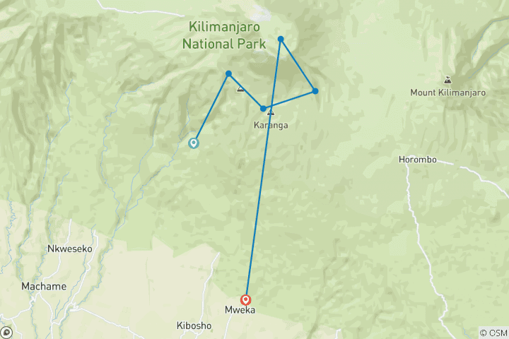 Map of Kilimanjaro Climb Umbwe Route 6 days