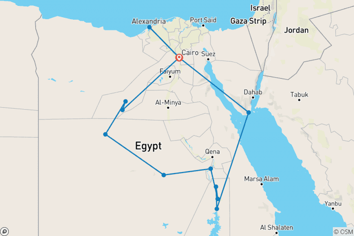 Kaart van 19 Dagen Caïro, Woestijnsafari naar Luxor, Nijlcruise, Sharm El Sheikh & Alexandrië