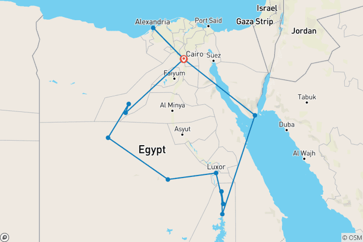 Karte von Kairo, Wüstensafari nach Luxor, Nilkreuzfahrt, Sharm El Sheikh & Alexandria - 20 Tage