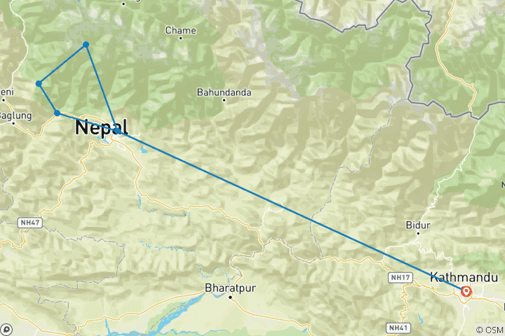 Map of Ghorepani Poonhill Sunrise Tour