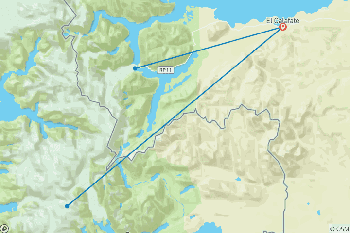 Carte du circuit El Calafate & Torres del Paine. Glaciers de Patagonie - 5 jours