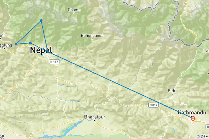 Carte du circuit Trek du Mardi Himal