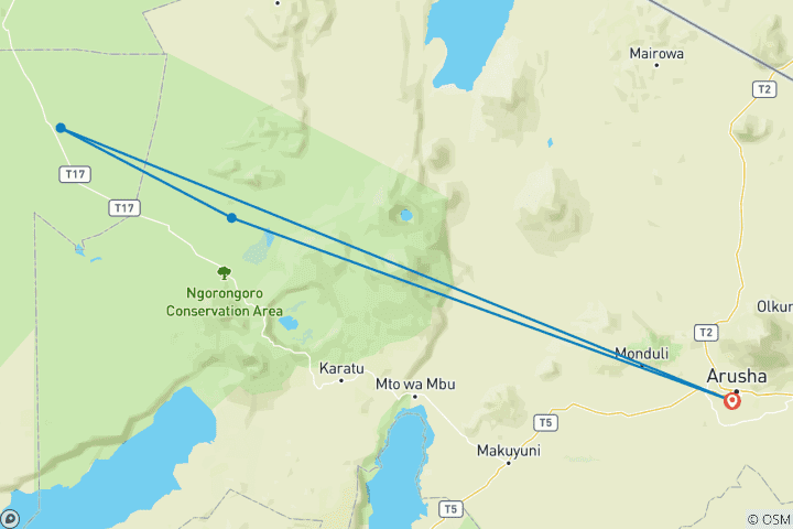 Map of 3 Days Serengeti and Ngorongoro camping safari