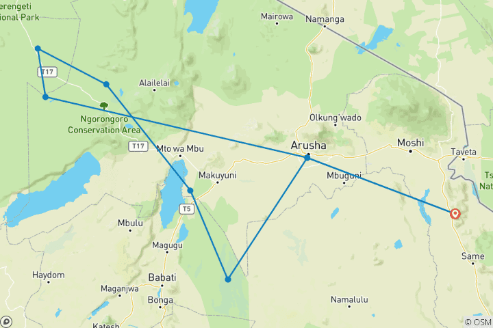 Karte von Tansania Gnuwanderung zur Kalbungszeit - 9 Tage