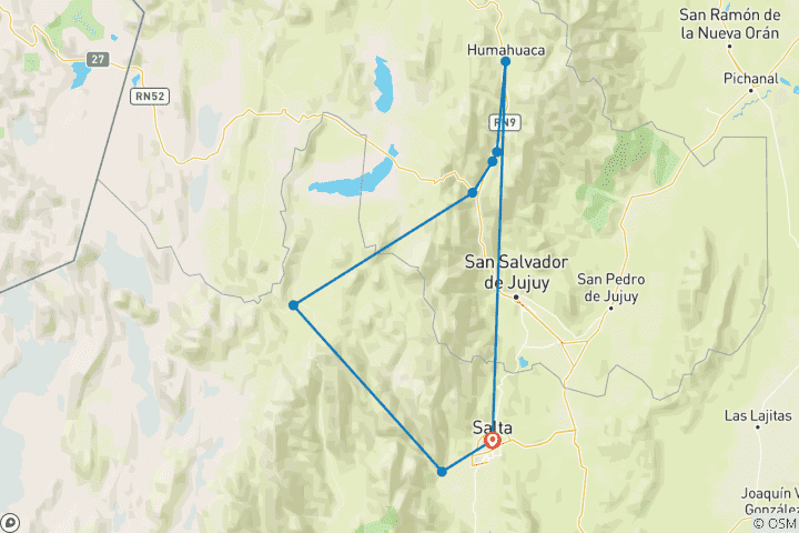 Carte du circuit Salta et Jujuy, nord- ouest de l'Argentine - 4 nuits