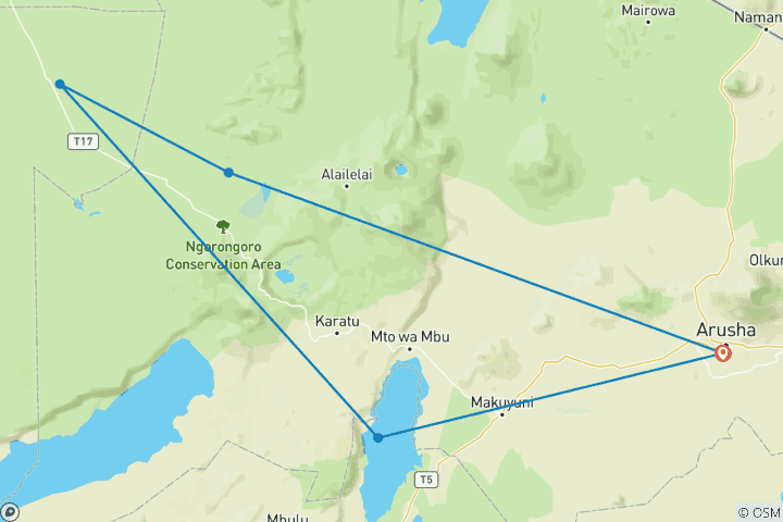 Map of Budget Camping Safari (5 destinations)