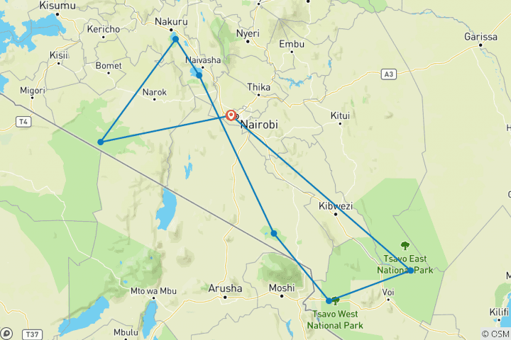 Kaart van 9-daagse Ontdek Kenia Wildlife Safari- Luxe