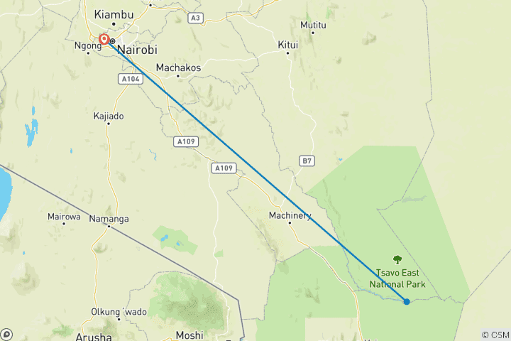 Carte du circuit Safari de 3 jours et 2 nuits dans le parc national de Tsavo au départ de Nairobi