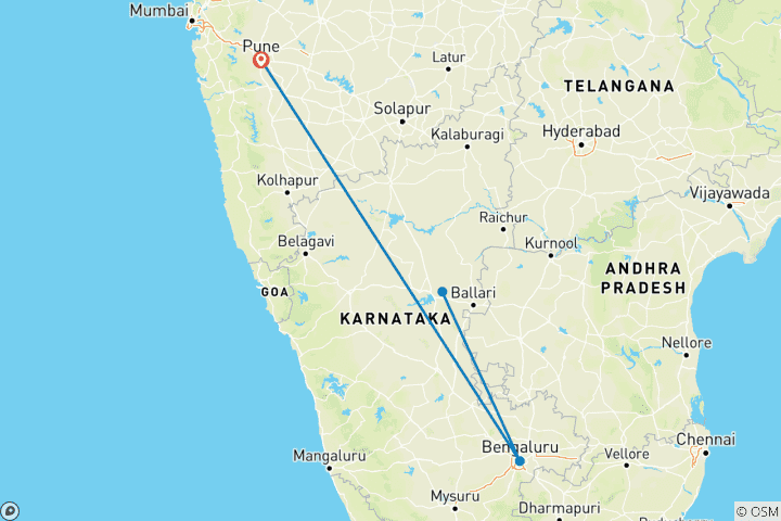 Map of 4-Day Private Trip to Hampi UNESCO Site From Pune with Flights