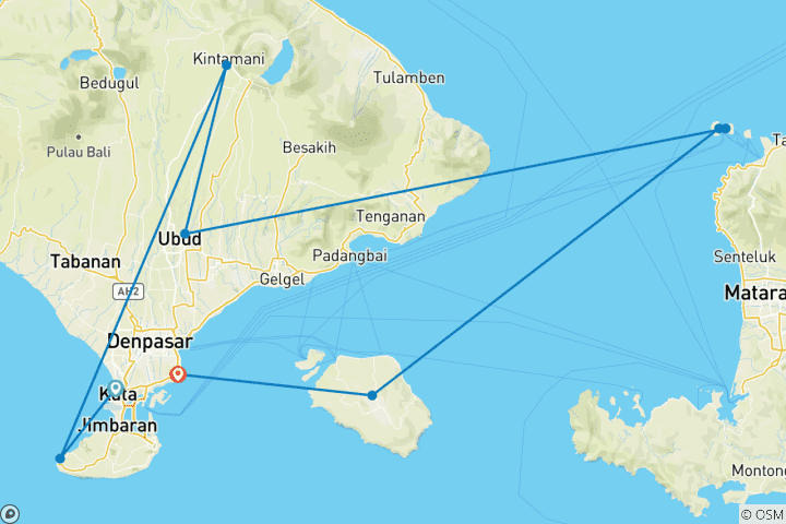 Carte du circuit 10 jours - Expérience le meilleur de Bali, des îles Gilis et de Nusa Penida