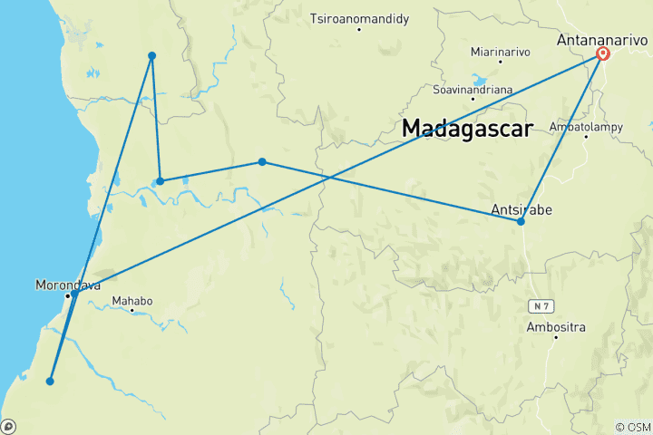 Carte du circuit Descente de la rivière Tsiribihina et des célèbres Tsingy de Bemaraha