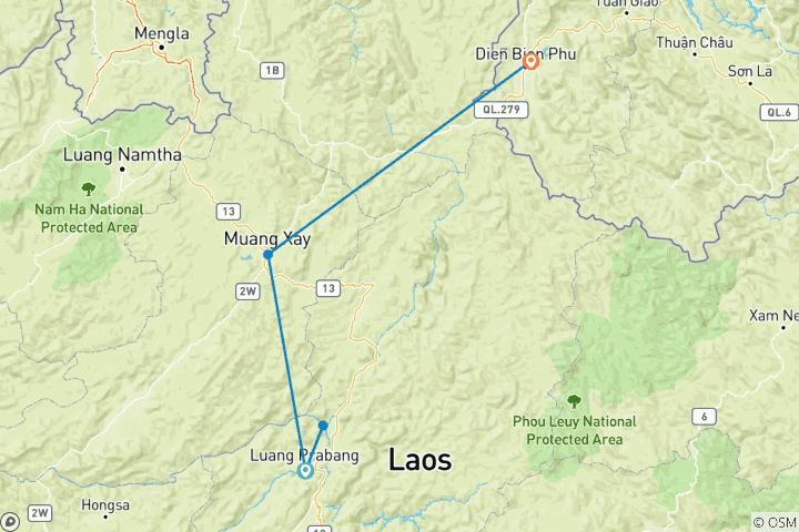 Carte du circuit L'aventure de la traversée de la frontière Laos- Vietnam en 5 jours