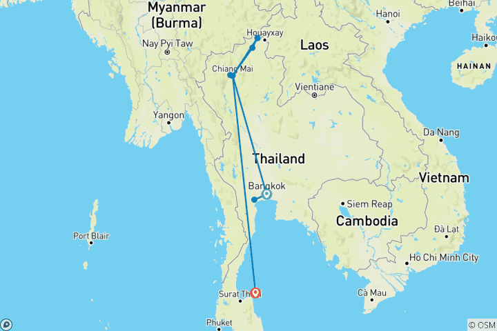 Carte du circuit A la découverte de la Thaïlande : Une aventure exotique de Bangkok à Koh Samui 11 jours