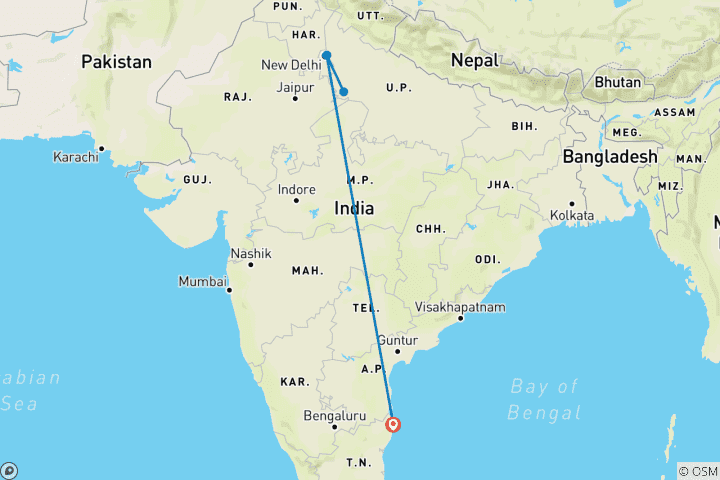 Map of Shore Excursion: A Private Luxury Guided Weekend Tour to Taj Mahal (From Kochi/Goa/Chennai etc with flights): Taj Mahal during Sunset and Sunrise, Agra Fort