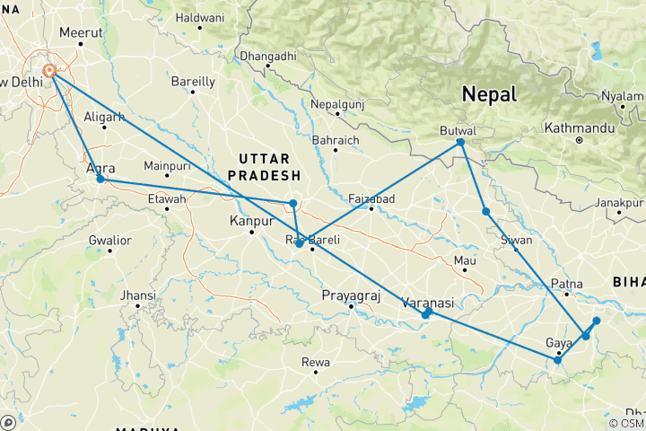 Kaart van Taj Mahal met Boeddhistische Tour
