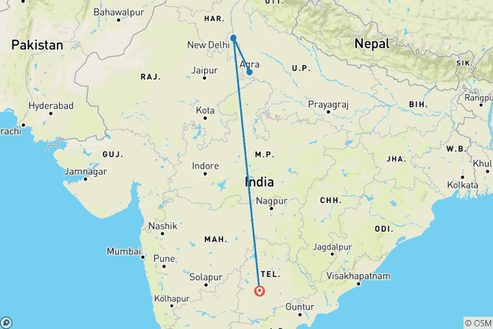 Map of A Private Luxury Guided Weekend Tour to Taj Mahal (From Hyderabad with flights): Taj Mahal during Sunset and Sunrise, Agra Fort