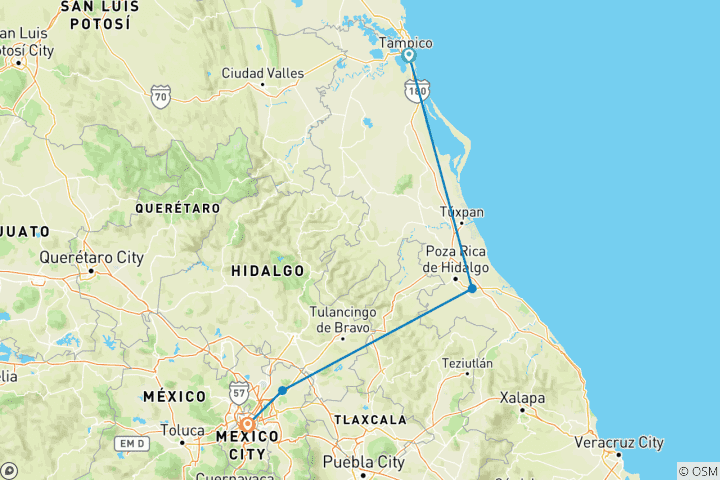 Map of Gulf of Mexico Tour: a Journey Across Sierra Madre Oriental Cities