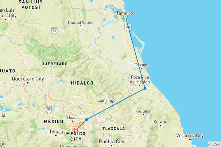 Mapa de Circuito por el golfo de México: un viaje por las ciudades de la Sierra Madre Oriental