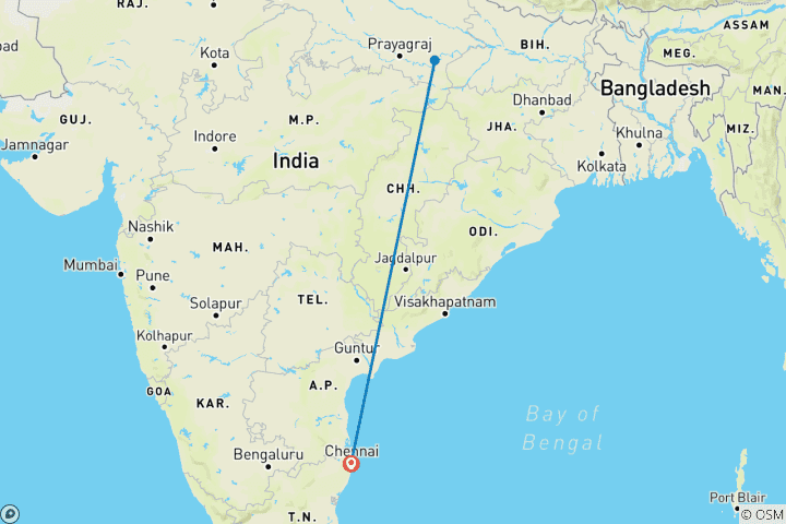 Carte du circuit Excursion à terre : Visite guidée privée de luxe à Varanasi - à partir de Kochi/Goa/Chennai, etc. avec vols : Promenades dans le patrimoine, promenades en bateau, aarti en soirée et plus encore.