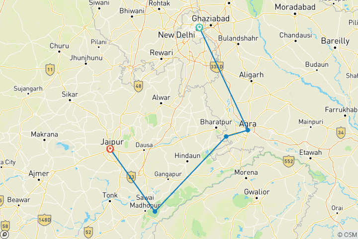 Kaart van Gouden Driehoek met Tijger 7 Nachten / 8 Dagen