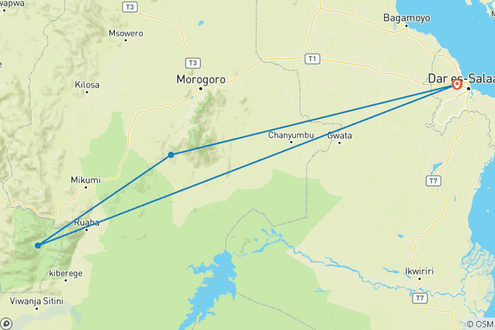 Karte von 4 Tage Natursafari Mikumi NP und Udzungwa Mountain NP