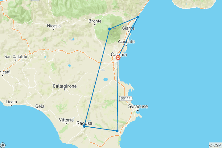 Carte du circuit Expérience de l'art du vin et de la gastronomie en Sicile