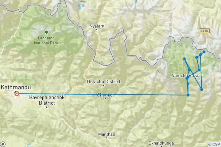 Map of 15 days Everest Base Camp - Cho-La Pass - Gokyo Trek