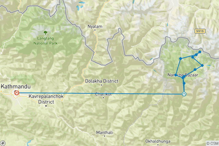 Map of 16 days Everest Three High Passes Trek