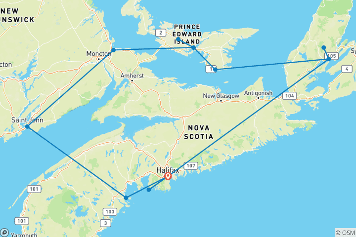 Mapa de Encantadoras Maritimas Canadienses (9 Días)