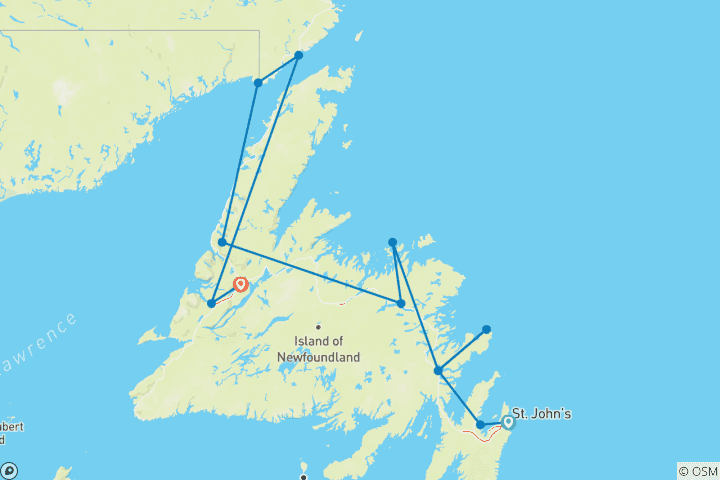 Carte du circuit Merveilles scéniques de Terre- Neuve et du Labrador - 14 jours