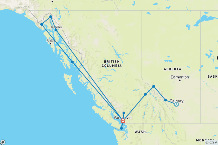 Carte du circuit Croisière à travers les Rocheuses et l'Alaska - de Calgary à Vancouver (2024)