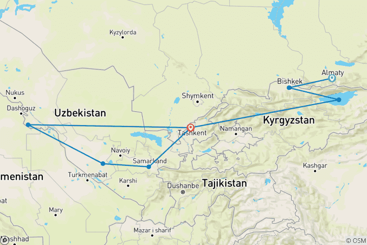 Karte von Zentralasien 14 Tage Tour