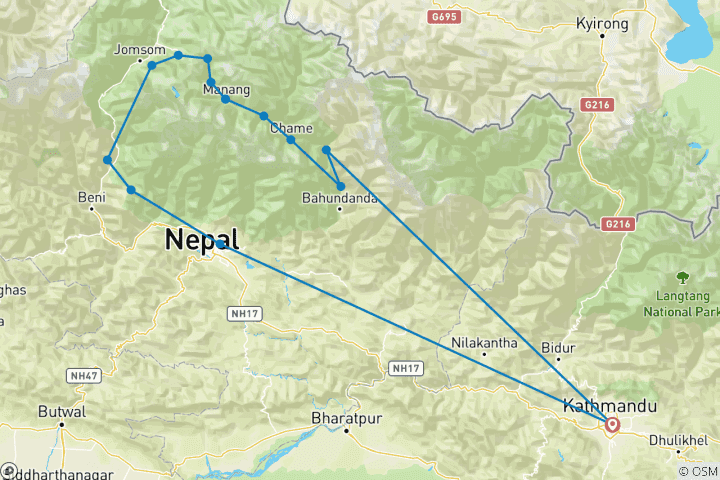 Carte du circuit Circuit de l'Annapurna