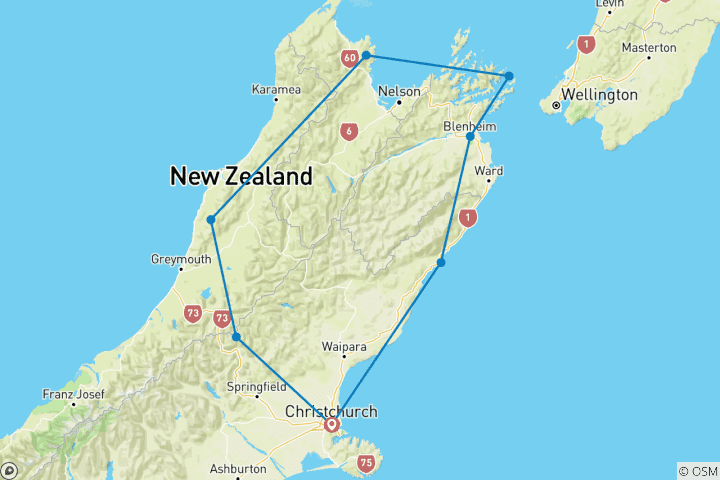 Carte du circuit Top of the South Island Loop - 10 jours d'excursion en voiture