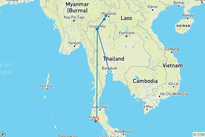 Carte du circuit Beauté infinie de la Thaïlande 10 jours