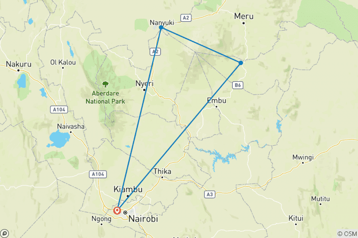 Map of 5 Days Mount Kenya Climbing Sirimon  down Chogoria Route