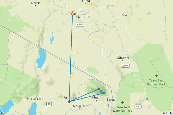 Map of 6 Days Mount Kilimanjaro Climb - Marangu route